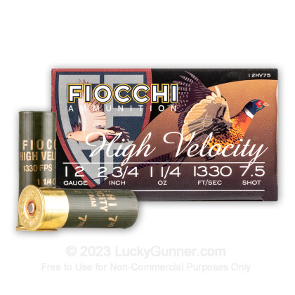 Large image of Bulk 12 Gauge Ammo For Sale - 2-3/4” 1-1/4oz. #7.5 Shot Ammunition in Stock by Fiocchi High Velocity - 250 Rounds