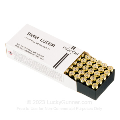 Large image of Cheap 9mm Ammo For Sale - 115 Grain FMJ Ammunition in Stock by Fiocchi - 50 Rounds