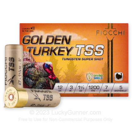 Large image of Premium 12 Gauge Ammo For Sale - 3” 1-5/8oz. #7 Shot Ammunition in Stock by Fiocchi Golden Turkey TSS - 5 Rounds