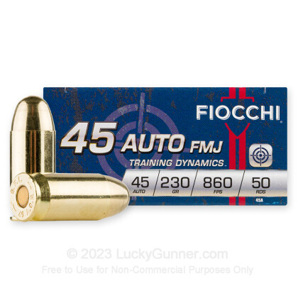 Large image of Cheap 45 ACP Ammo For Sale - 230 Grain FMJ Ammunition in Stock by Fiocchi - 50 Rounds
