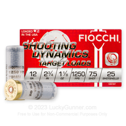 Large image of Cheap 12 Gauge Ammo For Sale - 2-3/4” 1-1/8oz. #7.5 Shot Ammunition in Stock by Fiocchi - 25 Rounds