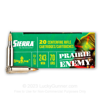 Large image of Premium 243 Ammo For Sale - 70 Grain BlitzKing Ammunition in Stock by Sierra Prairie Enemy - 20 Rounds