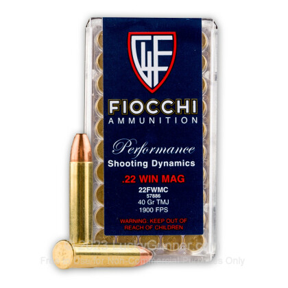 Large image of 22 WMR Ammo For Sale - 40 gr TMJ - Fiocchi 22 Magnum Rimfire Ammunition In Stock - 50 Rounds