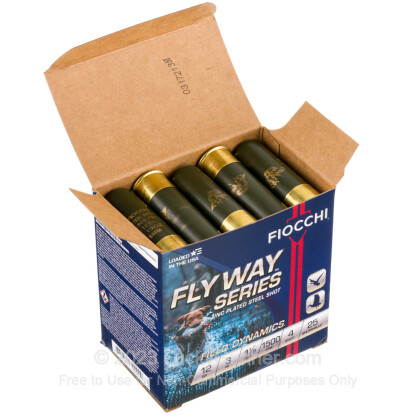 Large image of Premium 12 Gauge Ammo For Sale - 3” 1-1/8oz. #4 Steel Shot Ammunition in Stock by Fiocchi Flyway - 25 Rounds