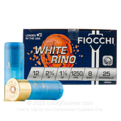 Large image of Bulk 12 ga Target Shells For Sale - 2-3/4" 1 1/8 oz #8 White Rhino Target Shell Ammunition by Fiocchi - 250 Rounds 
