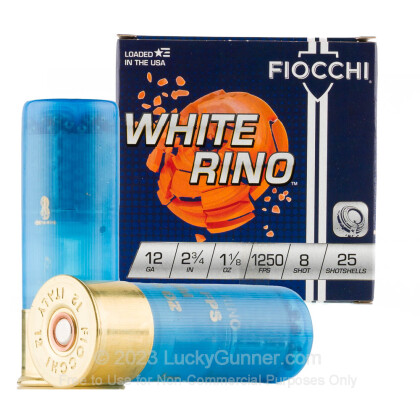 Large image of Bulk 12 ga Target Shells For Sale - 2-3/4" 1 1/8 oz #8 White Rhino Target Shell Ammunition by Fiocchi - 250 Rounds 