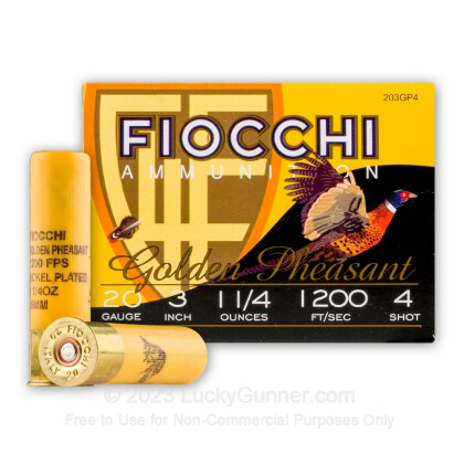 Large image of Cheap 20 ga 3" Golden Pheasant Fiocchi Shells For Sale - 3" Nickel Plated Lead #4 Loads by Fiocchi - 25 Rounds