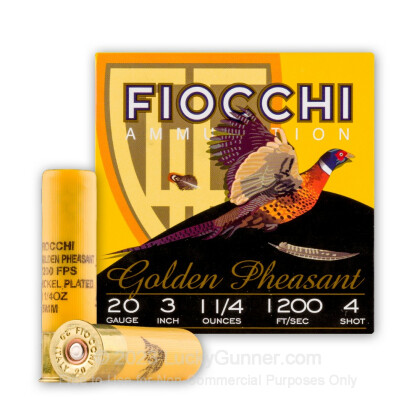Large image of Cheap 20 ga 3" Golden Pheasant Fiocchi Shells For Sale - 3" Nickel Plated Lead #4 Loads by Fiocchi - 25 Rounds
