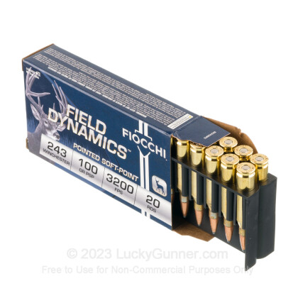 Large image of Cheap 243 Win Ammo In Stock  - 100 gr Fiocchi PSP Ammunition For Sale Online - 20 Rounds