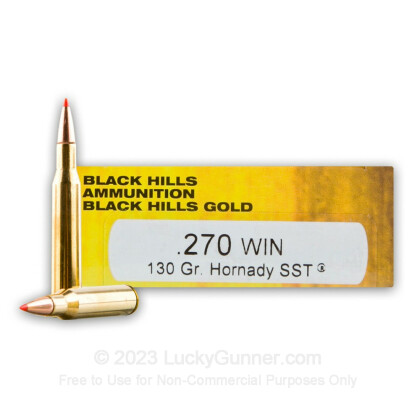 Large image of Premium 270 Ammo For Sale - 130 Grain Hornady SST Ammunition in Stock by Black Hills - 20 Rounds