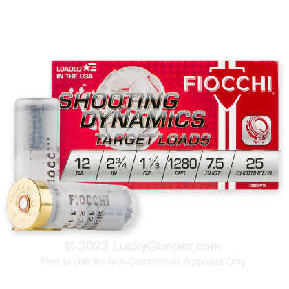 Large image of Bulk 12 Gauge Ammo For Sale - 2-3/4” 1-1/8oz. #7.5 Shot Ammunition in Stock by Fiocchi Shooting Dynamics - 250 Rounds