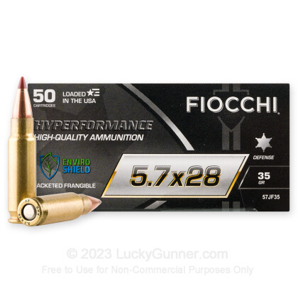 Large image of Premium 5.7x28mm Ammo For Sale - 35 Grain Jacketed Frangible Ammunition in Stock by Fiocchi - 500 Rounds