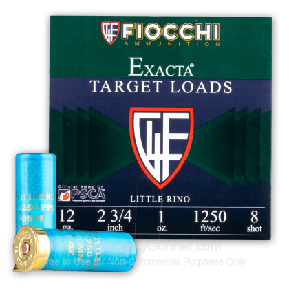 Large image of 12 Gauge Ammo - Fiocchi Little Rino 2-3/4" #8 Shot - 250 Rounds