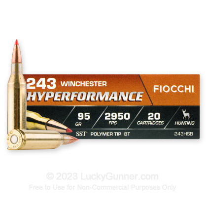 Large image of 243 Win Ammo In Stock  - 95 gr Fiocchi SST Polymer Tip Ammunition For Sale Online