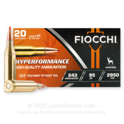 Large image of 243 Win Ammo In Stock  - 95 gr Fiocchi SST Polymer Tip Ammunition For Sale Online