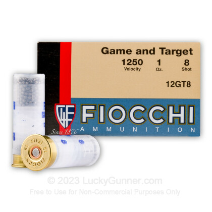 Large image of Bulk 12 Gauge Ammo For Sale - 2-3/4" 1 oz. #8 Shot Ammunition in Stock by Fiocchi Game and Target - 250 Rounds