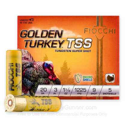 Large image of Premium 20 Gauge Ammo For Sale - 3” 1-3/8oz. #9 Shot Ammunition in Stock by Fiocchi Golden Turkey TSS - 5 Rounds
