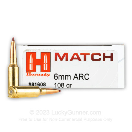 Large image of Premium 6mm ARC Ammo For Sale - 108 Grain ELD Match Ammunition in Stock by Hornady Match - 20 Rounds