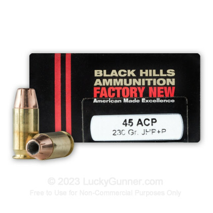 Large image of Premium .45 ACP Ammo For Sale – 230 grain JHP Ammunition in Stock by Black Hills - 20 Rounds