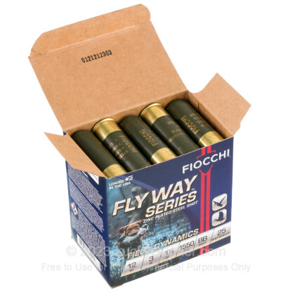 Large image of Premium 12 Gauge Ammo For Sale - 3” 1-1/5oz. BB Steel Shot Ammunition in Stock by Fiocchi Flyway - 25 Rounds
