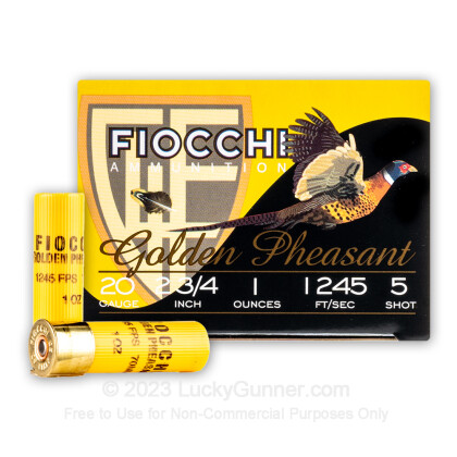 Large image of Cheap 20 Gauge Ammo For Sale - 2-3/4" 1 oz. #5 Shot Ammunition in Stock by Fiocchi Golden Pheasant Nickel Plated - 25 Rounds