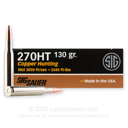 Large image of Premium 270 Ammo For Sale - 130 Grain SCHP Ammunition in Stock by Sig Sauer Elite Hunting Copper - 20 Rounds