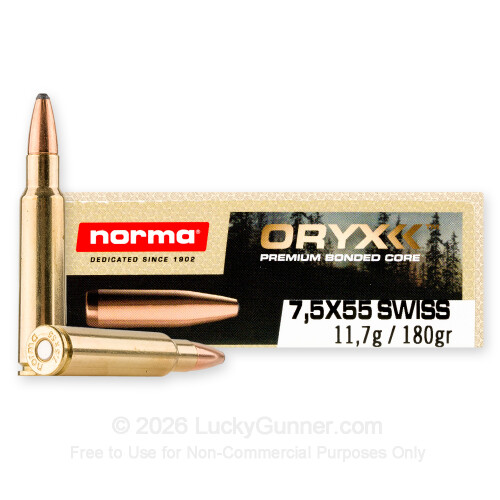 Norma 7.5x55 Swiss Ammo For Sale - 180gr SP Ammo - 20 Rounds