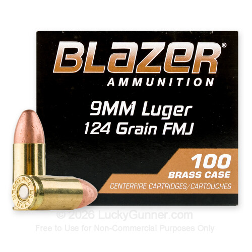 9mm - 124 Grain FMJ - Blazer Brass - 500 Rounds