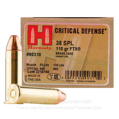 Bulk 38 Special Defense Ammo For Sale - 110 gr JHP FTX Hornady