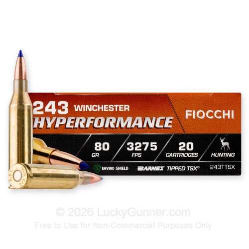 Fiocchi Hyperformance 243 Ammo For Sale - 80 Grain TTSX - 20 Rounds