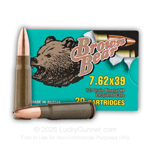 Brown Bear 7.62x39 Ammo For Sale - 123 Grain HP - 20 Rounds