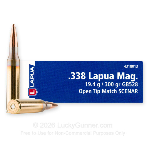 Premium 338 Lapua Magnum - Lapua Ammunition - 300 grain Open Tip Match ...