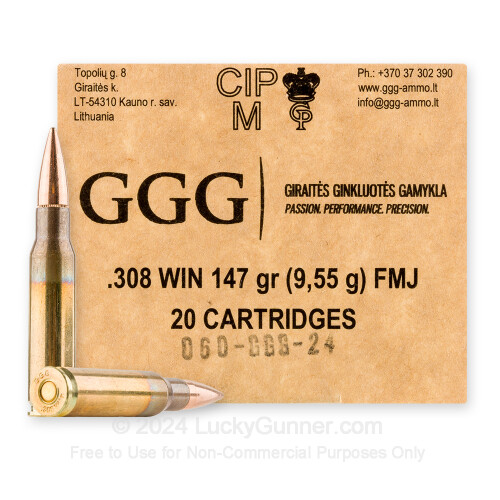 Cheap 308 Ammo For Sale - 147 Grain FMJ Ammunition in Stock by GGG - 20 ...