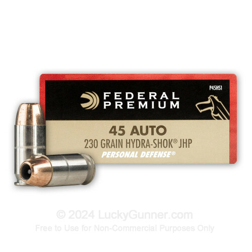 Defensive 45 ACP Ammo For Sale 230 gr Hydra Shok JHP Federal