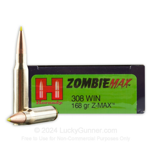 308 Zombie ZMAX Ammo In Stock - 168 gr Hornady Z-Max Ammunition For ...