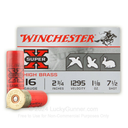 Winchester Super-X Upland High Brass Shells 16 Gauge 2-3/4 #4 #6 or #7-1/2  Shot, Box of 25 #X16H - Al Flaherty's Outdoor Store