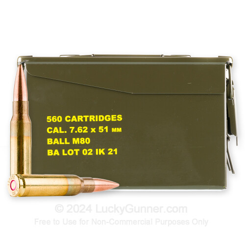 Bulk 7.62x51 Ammo For Sale - 147 Grain FMJ M80 Ammunition in Stock by Igman - 560 Rounds in Ammo Can
