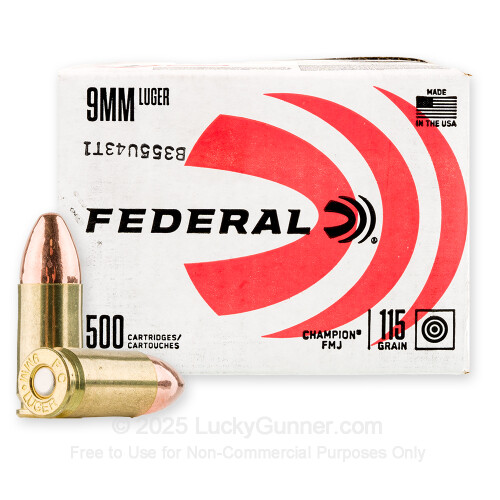 9mm - 115 Grain FMJ - Federal Champion - 500 Rounds