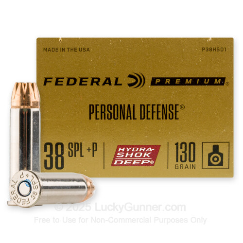 Premium 38 Special +P Ammo For Sale - 130 Grain JHP Ammunition in Stock by  Federal Hydra-Shok Deep - 20 Rounds