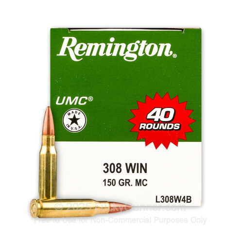 308 Winchester Ammo - Remington UMC 150 Grain MC - 40 Rounds