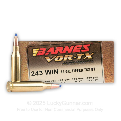243 Win - 80 gr Lead Free TTSX Hollow Point Barnes VOR-TX