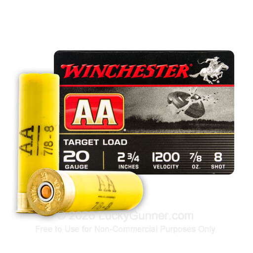 20 Gauge - 2-3/4" #8 Lead Shot - Winchester AA Target - 250 Rounds