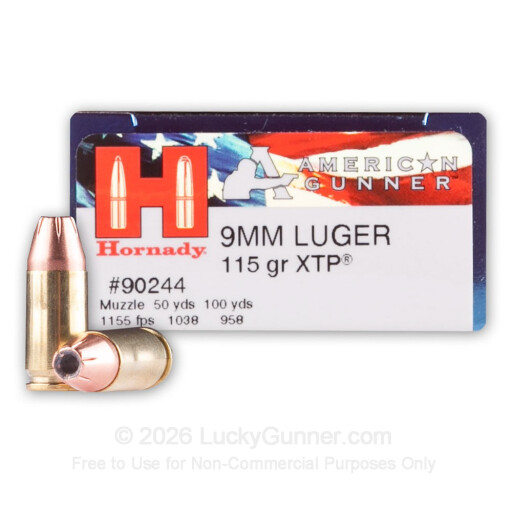 9mm Luger - 115 Grain JHP - Hornady American Gunner - 25 Rounds