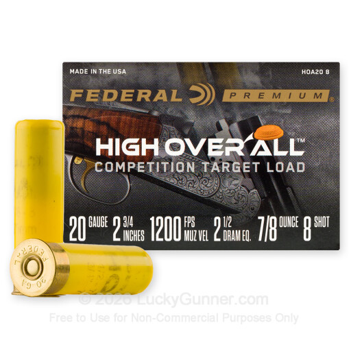 20 Gauge - 2-3/4" 7/8oz. #8 Shot - Federal High Over All - 25 Rounds