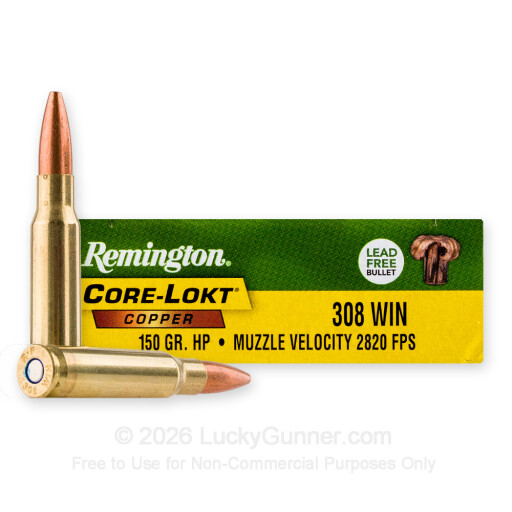 308 - 150 Grain SCHP - Remington Core-Lokt Copper - 20 Rounds
