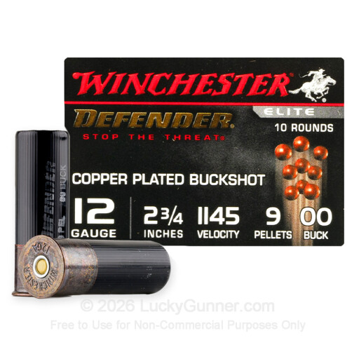 12 Gauge - 2-3/4" 9 Pellets 00 Buckshot - Winchester Defender - 10 Rounds
