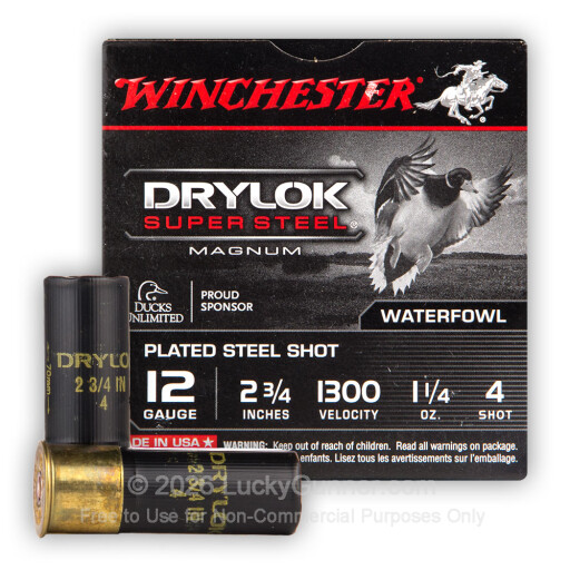 12 Gauge - 2-3/4" 1-1/4 oz. #4 Steel Shot - Winchester Drylok Super Steel - 250 Shells