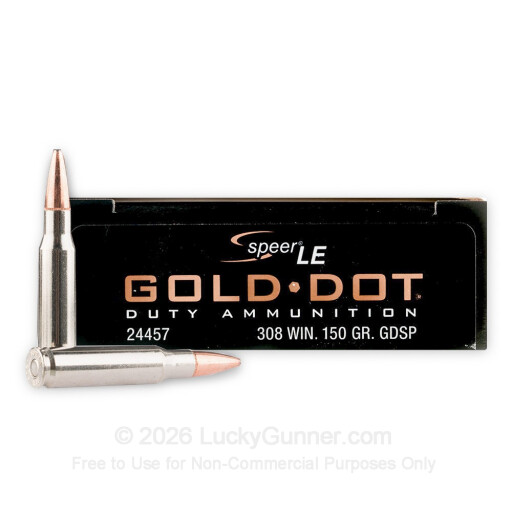 308 - 150 Grain SP - Speer Gold Dot - 500 Rounds