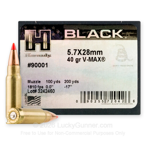 5.7x28mm - 40 Grain V-MAX - Hornady BLACK - 25 Rounds