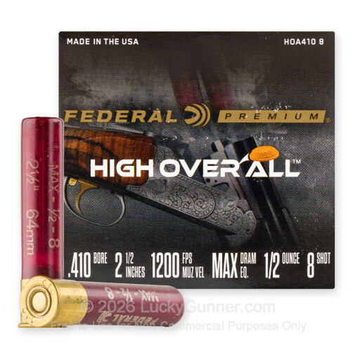410 Bore - 2-1/2" 1/2oz. #8 Shot - Federal High Over All - 25 Rounds